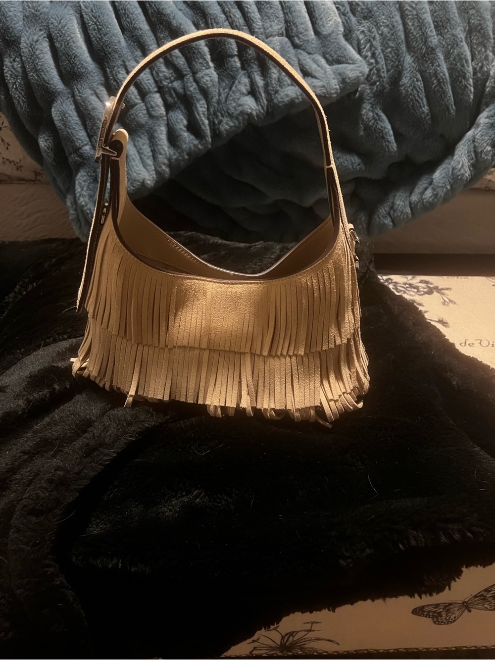kate spade Cream Suede Fringe Shoulder Bag - Picture 2 of 3